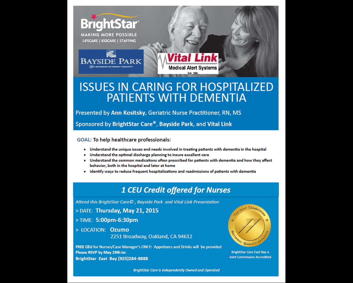 VLMedAlert's tweet photo. Event Announcement! Dementia Care for Health Professionals! #dementiacare #bayareaevents #eldercare http://t.co/VEsSQANqFQ