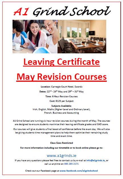 A1grinds's tweet photo. @leavingcert15x May Revision Courses in Swords. Last minute exam focused preparation. RT please :) Thanks http://t.co/ZAF8w4wcB8
