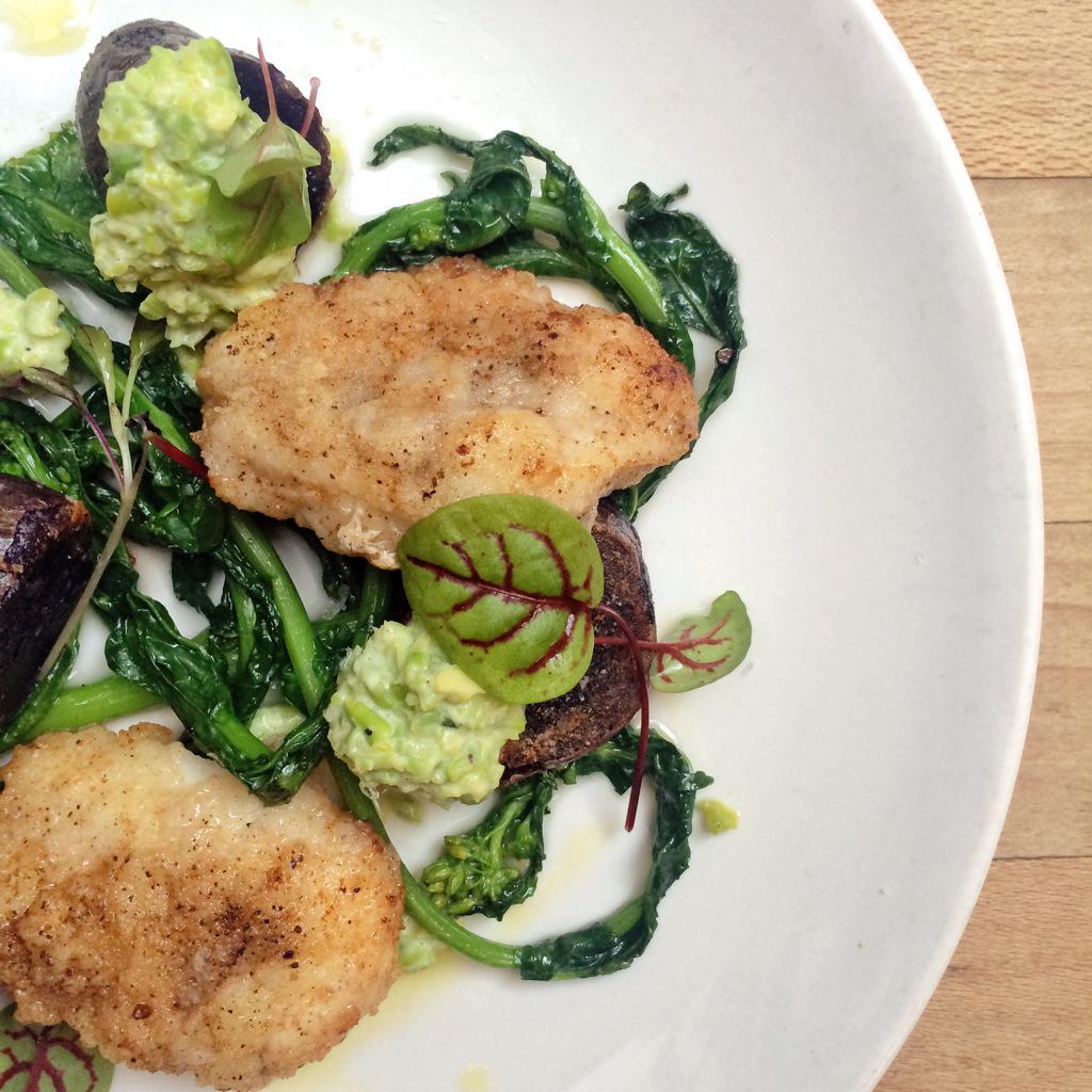 Crispy Monk Cheek, Roasted Purple Potato, Broccoli Rabe, English Peas.