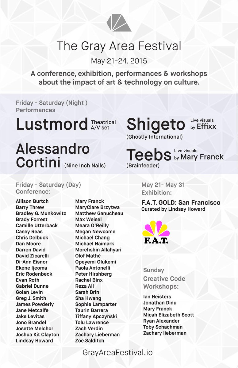 GrayAreaorg's tweet photo. Full line-up for @grayareaorg Festival - May 21-24 Check schedule &amp; get tix -> http://t.co/KmtHistqWi #grayareafest http://t.co/aZIQDGuCT9