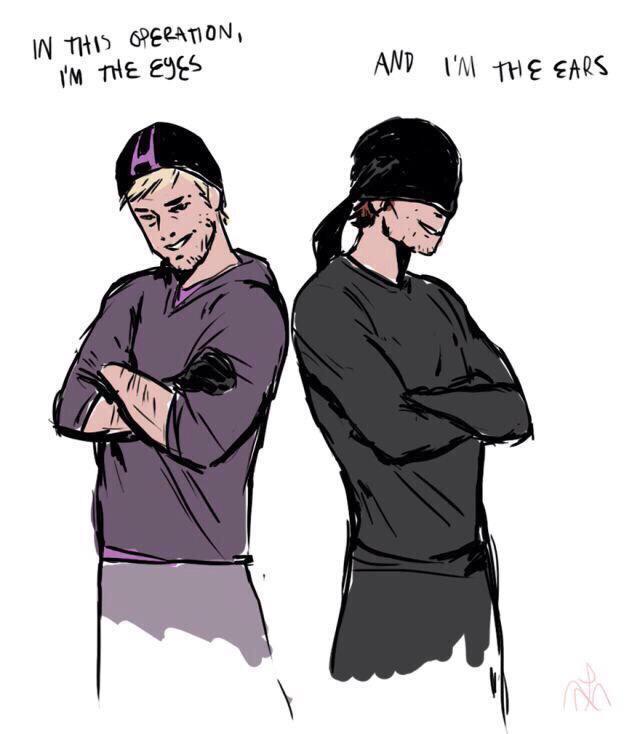 ComicBookNOW's tweet image. Hawkeye and Daredevil agree to say "I'm the eyes" - "and I'm the ears" then giggle at how cheesy they're acting. 😂