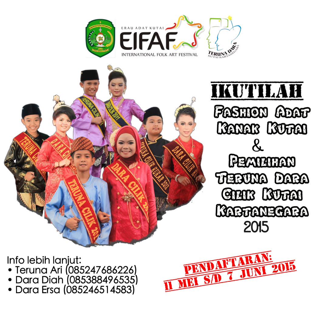 Teruna Dara Kukar kembali mengadakan Fashion Adat Kanak Kutai &amp; Pemilihan Teruna Dara Cilik Kukar 2015. AYO DAFTAR! 😁