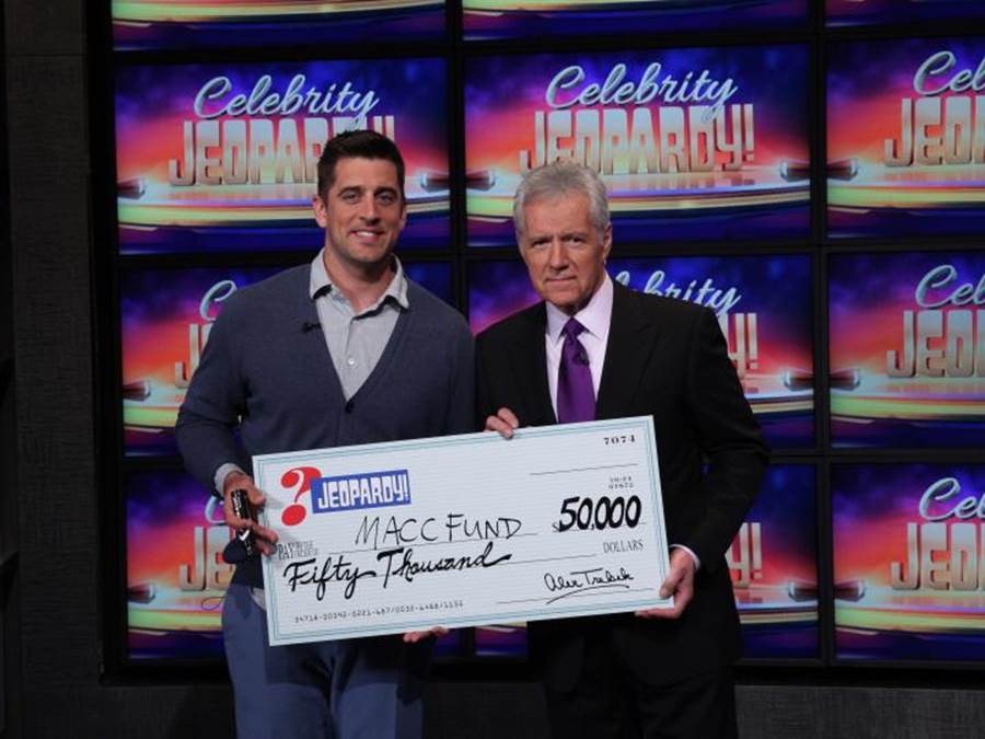 maccfund's tweet photo. Super Bowl, MVP and now game show? @AaronRodgers12 wins $50K for MACC on Celebrity @Jeopardy! http://t.co/zpRdcMHmXT http://t.co/kpjzGvi0TP