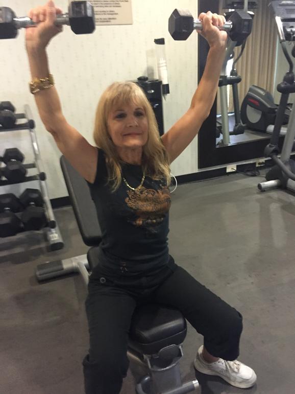 SmallScribe's tweet image. Norma using MS skills learned at Next Level Fitness in Palm Desert during hotel gym work out in Houston TX