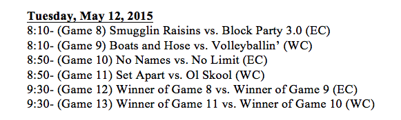 GCIntramural's tweet photo. Here is tonight's intramural volleyball schedule! Come to HJ Long Gym at 8! #GCIntramurals http://t.co/eQbBuoQim3