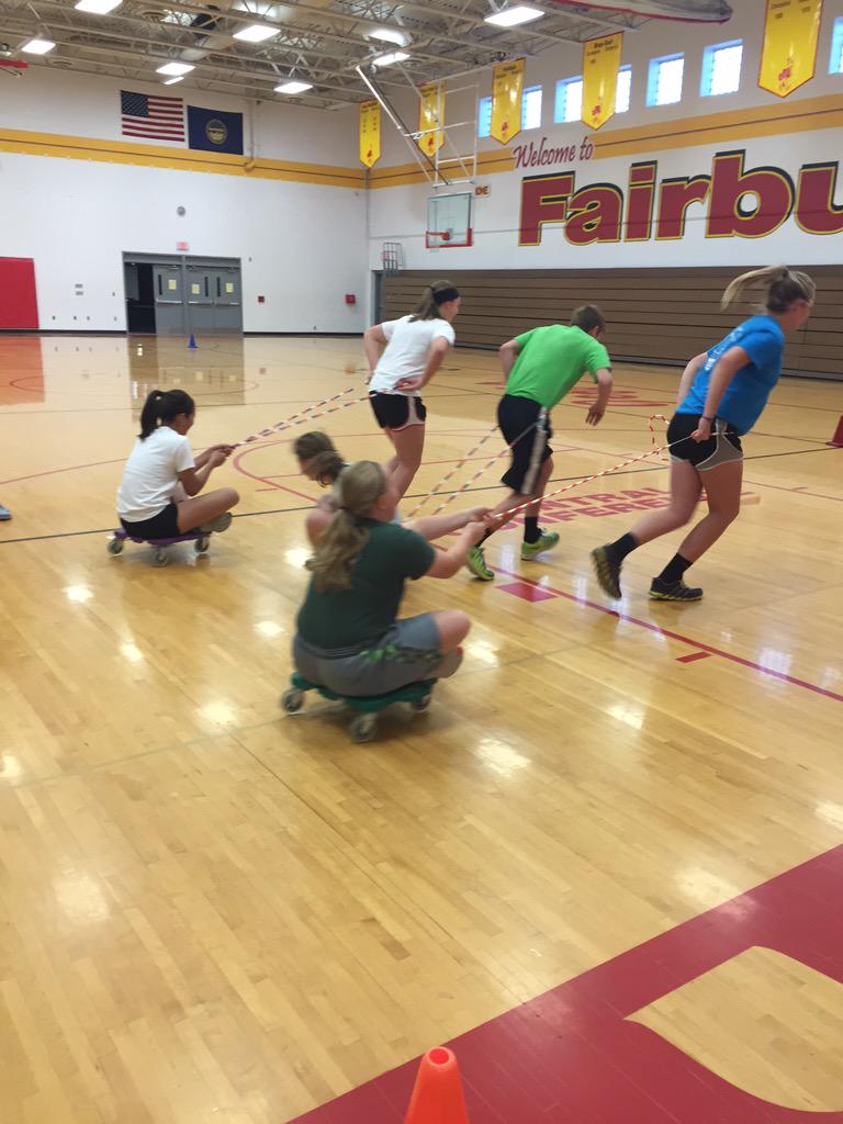 JeffsVolleyball's tweet photo. The Jhigh takes a break from morning weights for a few chariot races. #hardworkers #rewardweek @FairburyJeffs http://t.co/777w4fmEzA