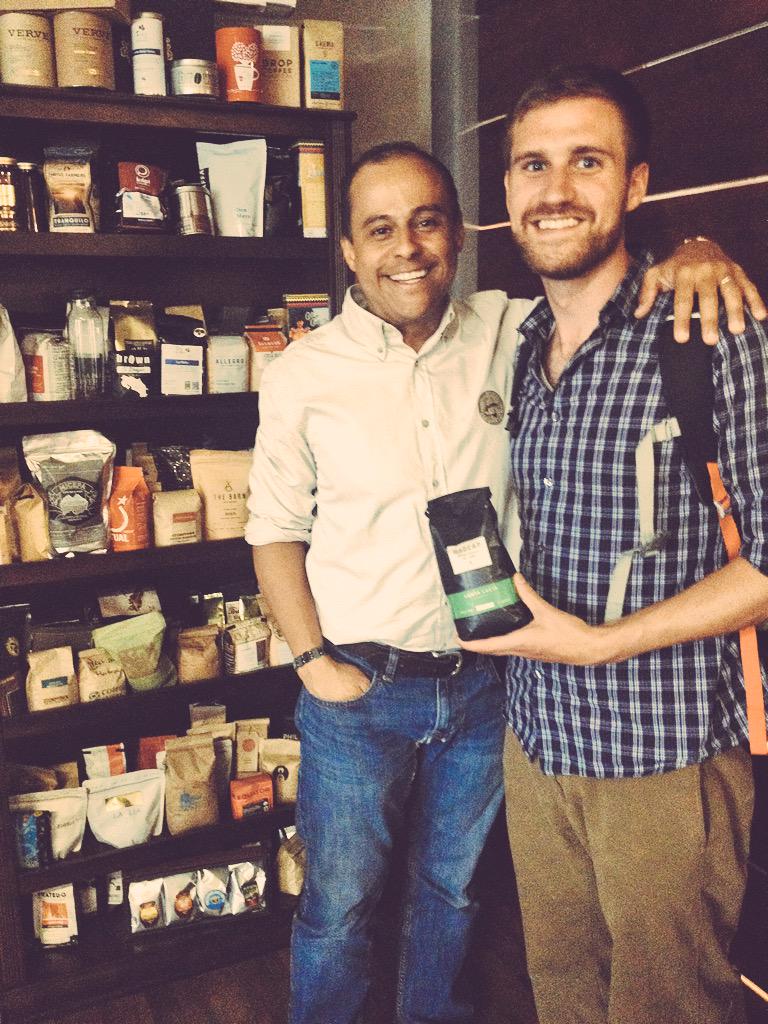 MattGacioch's tweet photo. A taste of MI in CR. Cheesing with Francisco the founder of #ExclusiveCoffee, @madcapcoffee's micromill in San Jose. http://t.co/TIlNPb9sKi