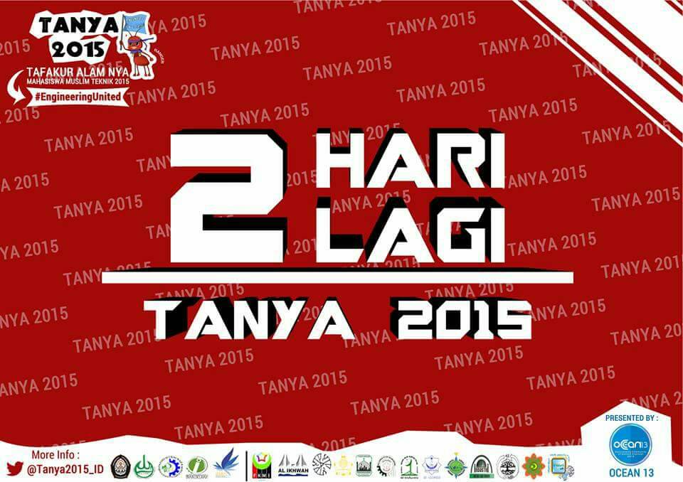 H-2 TANYA 2015🎉
Sedikit lagi nih kita bisa bertemu dan merasakan indahnya ukhuwah :)