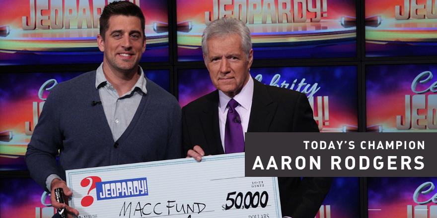 packers's tweet photo. NFL MVP ✅
Super Bowl MVP ✅
Celebrity @Jeopardy Champion ✅

Congrats @AaronRodgers12 &amp; @maccfund! http://t.co/QL392JlobM