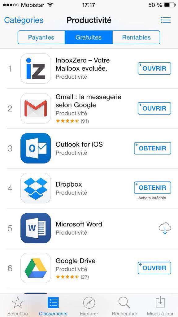 easi_net's tweet photo. BREAKING NEWS @InboxZeroApp is already #1 in #productivity free #apps on the #AppleStore ! Great first day @easi_net http://t.co/TCy6JrMGsk