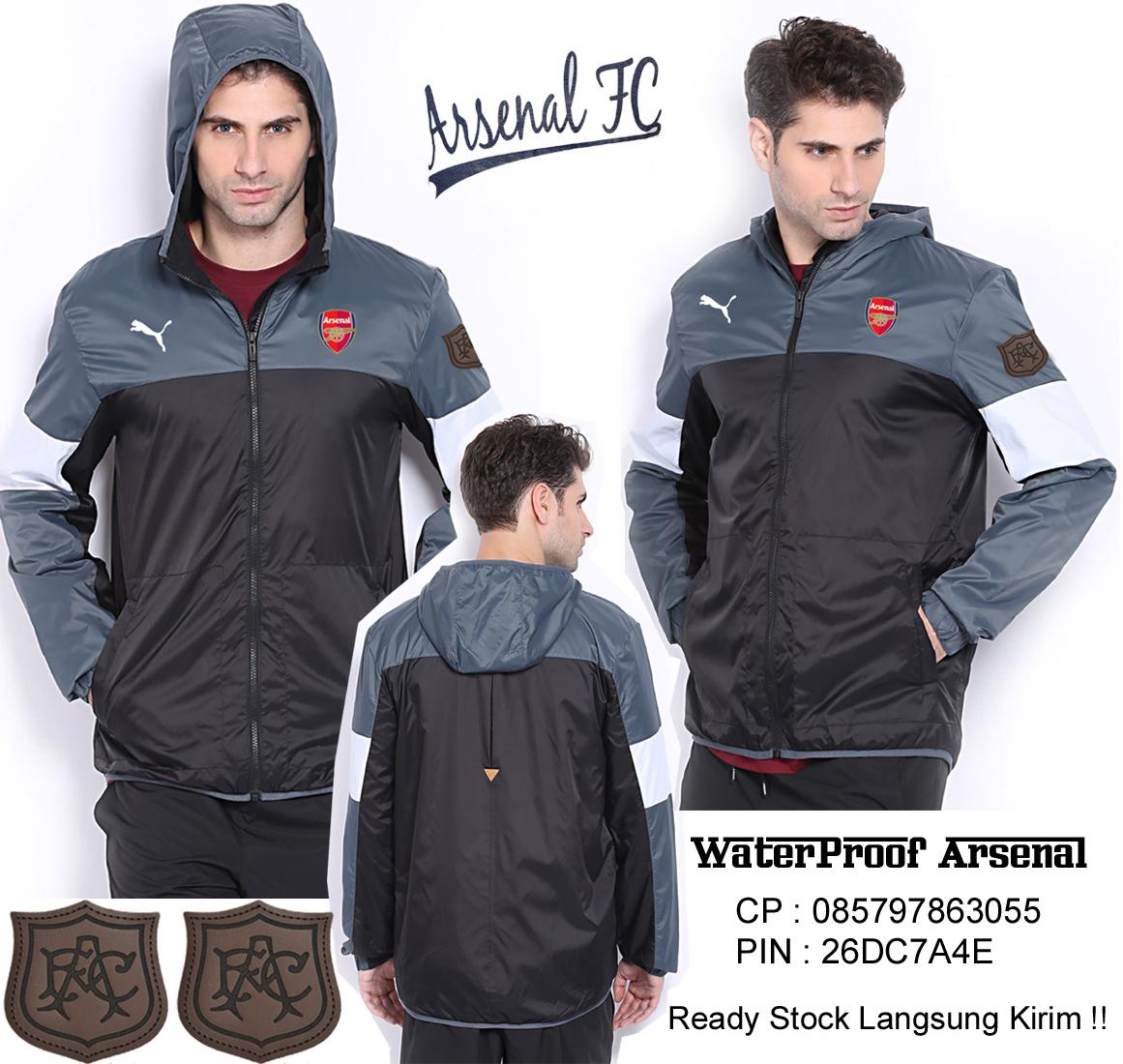 Ready Stock, Langsung Kirim. "Jaket Waterproof Arsenal" Bhan Parasut, Hrga 170rb. CP 085797863055. Pin 26DC7A4E