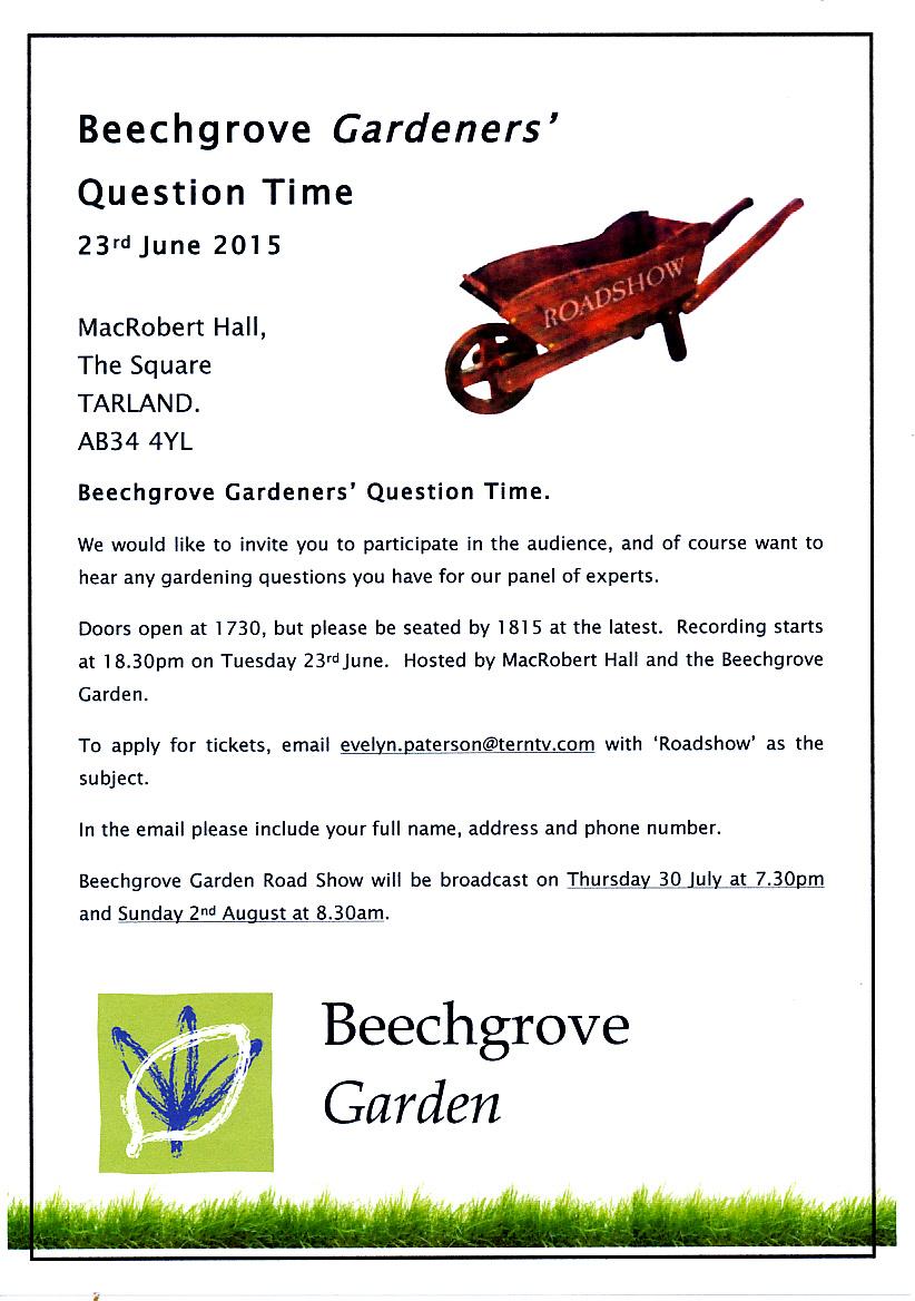MacRobertHall's tweet photo. Beechgrove Garden at the MacRobert Hall on June 23. Tickets from evelyn.paterson@terntv.com. Email subject ‘Roadshow’ http://t.co/HTHeMphaAP