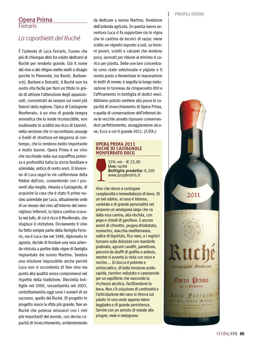 bellissimo articolo su <a href="/cucinavini/">cucina&vini</a> dedicato al nostro "Opera Prima", da non perdere! #instawine #lovewine #winelover