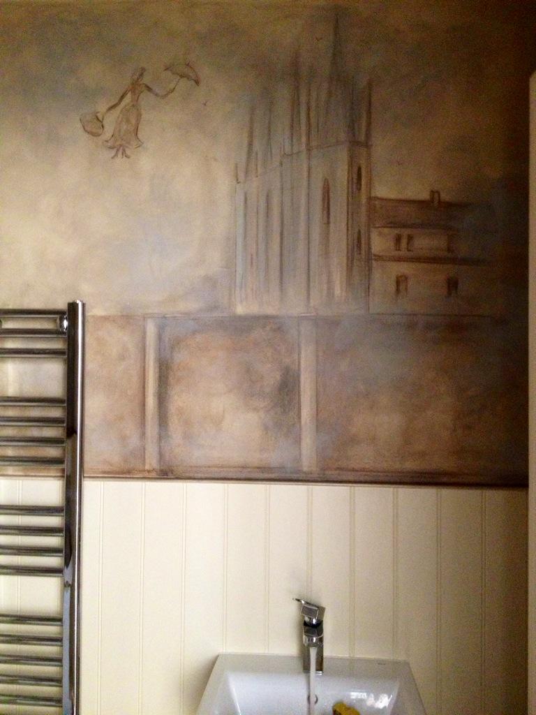 tanettanye's tweet photo. Mural commission #marypoppins #sepiawallart #glazework #art #handpainted #gallery #interiors #design http://t.co/E3FQ9saN2A