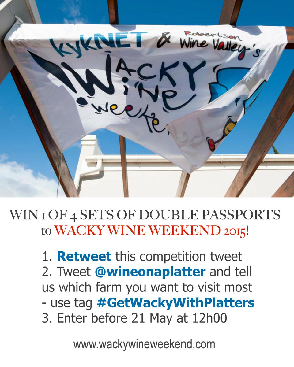 wineonaplatter's tweet photo. We’re giving away #WackyWine 2015 weekend passports worth R120 each! #GetWackyWithPlatters cc @RobertsonWineV http://t.co/Z1bQZnlyh6