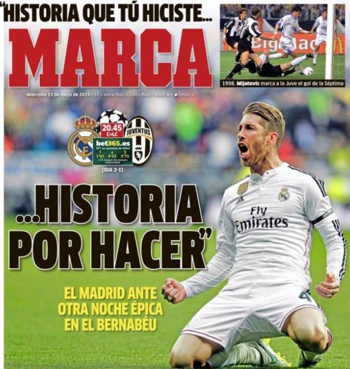 LigadeCampeones's tweet photo. El diario @marca usa una frase del himno del @realmadrid en su portada. #UCL http://t.co/HJASpcN9xG