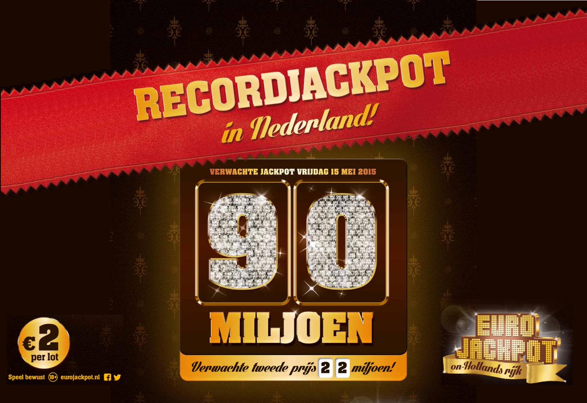 Hoogste Jackpot ooit in NL: € 90 en € 22 miljoen is de verwachte Jackpot op 15 mei. Koop Eurojackpot Loten bij CIGO!