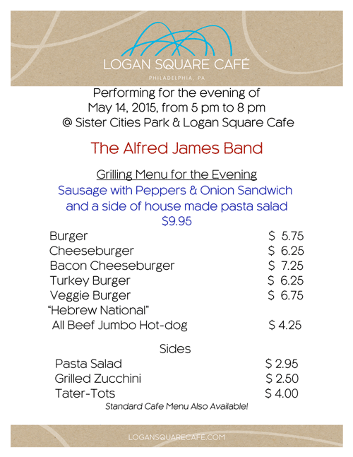 CCDParks's tweet photo. Here's @LoganSquareCafe's menu for Thursday's #PairingsOnTheParkway @ #SisterCitiesPark! 5-8pm w/ Alfred James Band! http://t.co/7k2VBDT5JB
