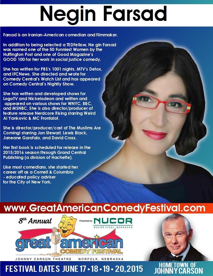 GreatAmComFest's tweet photo. Meet Emmy Award @NeginFarsad  #Funny20 Visit http://t.co/NbLF5aTmhg for tickets. #GreatAmericanComedy http://t.co/Mr6J7ZPxHl