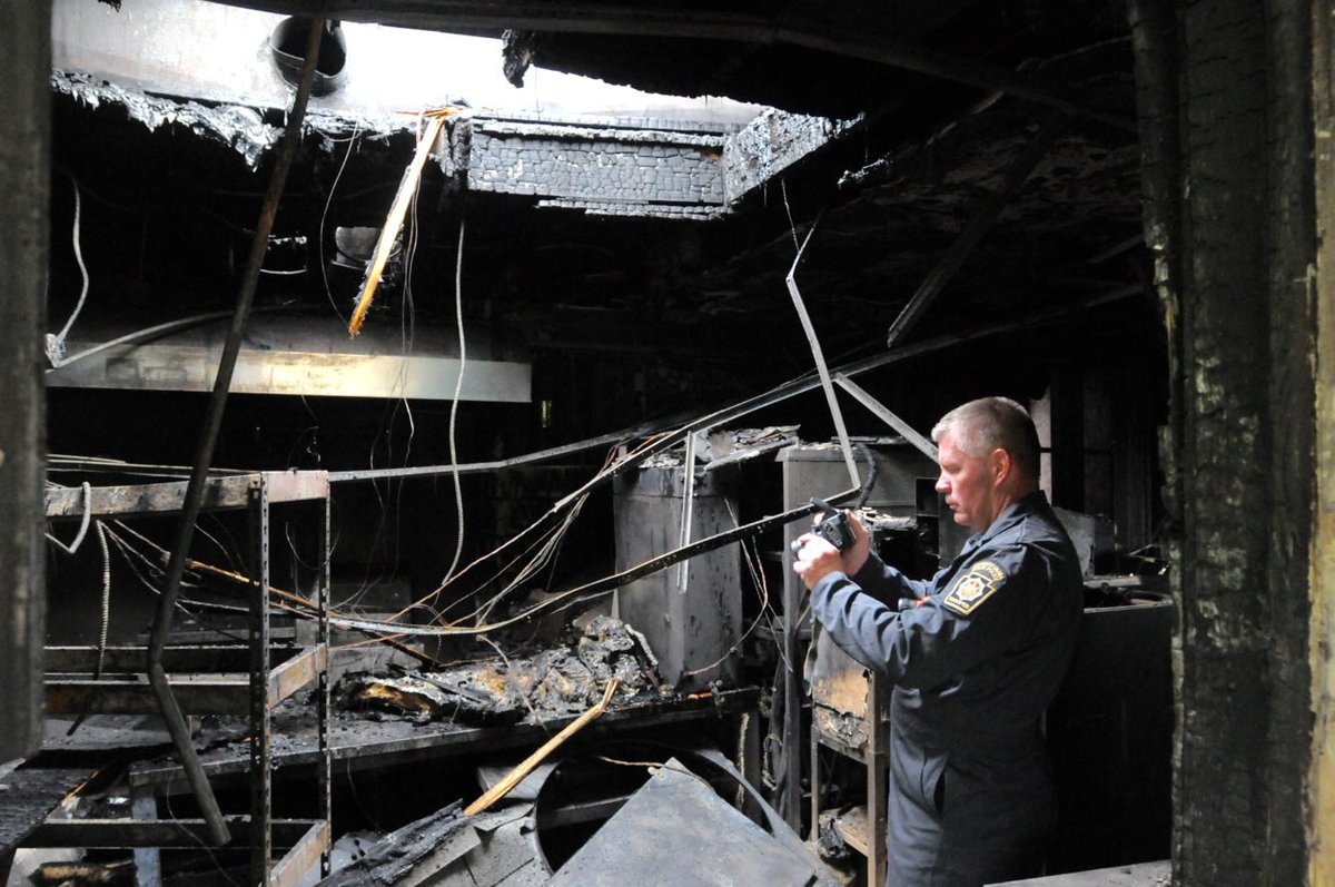 State Police Fire Marshall photographs interior of Twist &amp; Shake near McDonald destroyed by fire Wed. #NewsOR