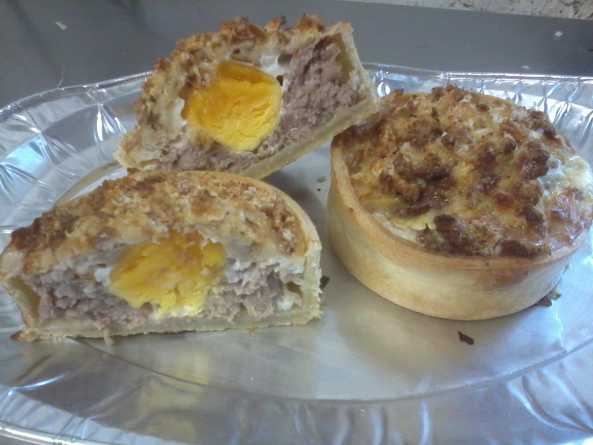 saffronbakery1's tweet photo. My new concoction. I bring you my version of the Scotch Egg Pie .. few guinea pigs sampled them and seem to be a hit http://t.co/kb18Ukfp8B