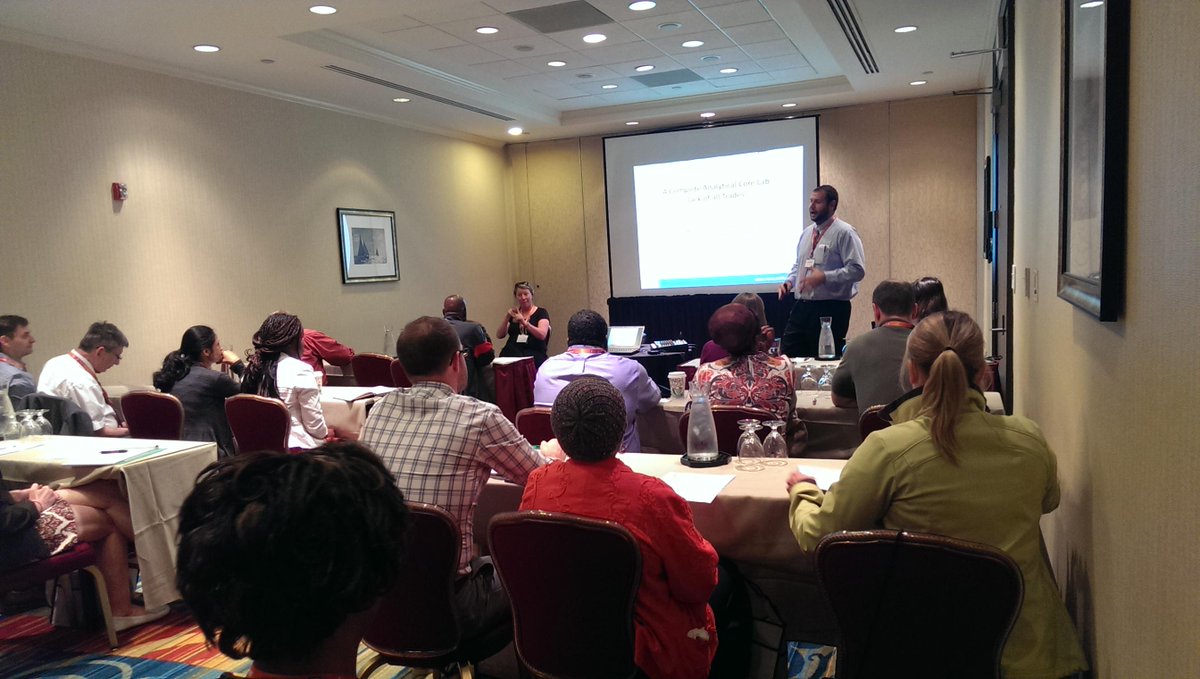 RevvityInc's tweet photo. Joshua Wilhide, @UMBC presents “Multiple Instrument Approach for a complete Analytical Core Lab" #INTour15 http://t.co/xHosSJrrtK