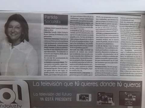 psoeconil's tweet photo. Entrevista de @saludcr13 en el Viva Conil #NosUneConil #TransformemosJuntosConil #SaludCamachoAlcaldesa #VotaPsoe http://t.co/KXTqcYenlF