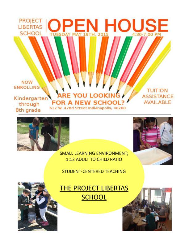 LibertasIndy's tweet photo. Plz RT! Project Libertas Open House next Tues, May 19!!! Enrolling all grades. Tuition Assistance Available. http://t.co/zBWzfoALbY