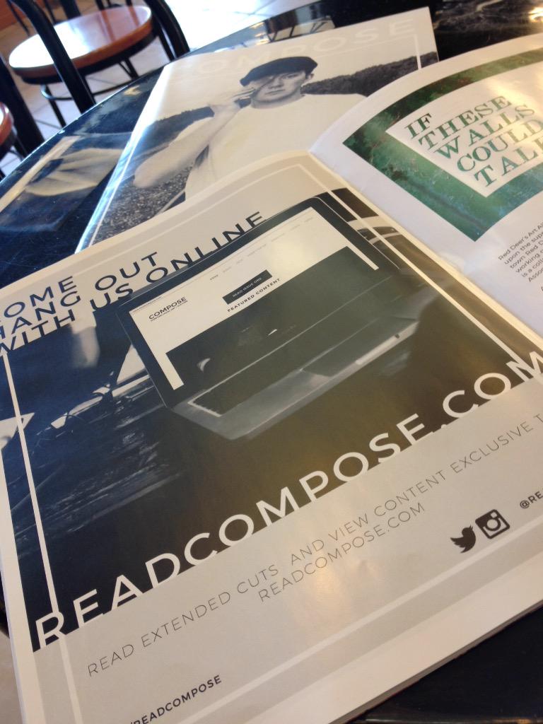 Enjoying a great local read while having meetings today! <a href="/readcompose/">COMPOSE Magazine</a>
