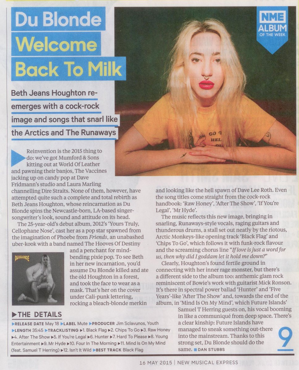 MuteUK's tweet photo. Thanks @NME for the amazing 9* review of @Du @dublondemusic's forthcoming album #WelcomeBackToMilk! #AlbumOfTheWeek! http://t.co/Bdg5voISCO