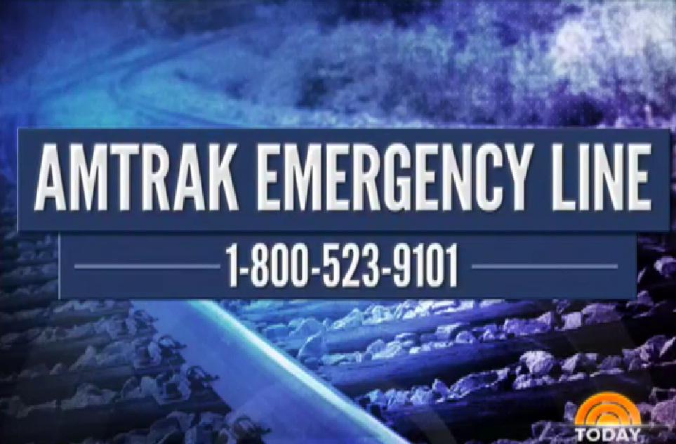 TODAYshow's tweet photo. Reminder: If you have questions about friends or family on train 188 call #Amtrak's incident hotline 800-523-9101 http://t.co/SaCPLCtQOq