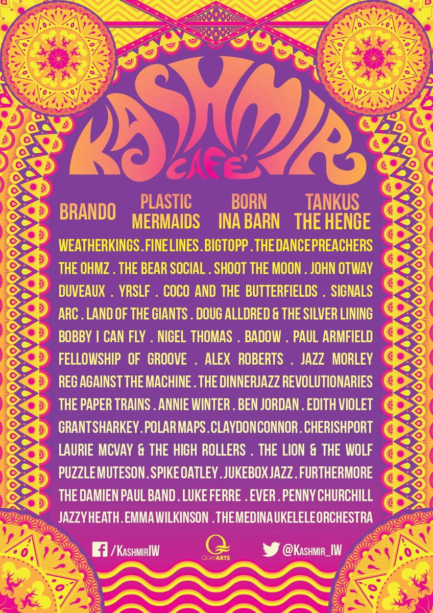 quayarts's tweet photo. Kashmir Cafe line-up for the Isle of Wight Festival this year. Spread the word click RT! Follow @Kashmir_IW http://t.co/f9YMx9iFUr