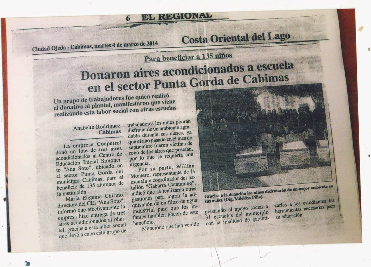 Catatumbo's tweet photo. Donacion de Aires Acondicionados a C.E.I Simoncito "Ana Soto" Punta Gorda Municipio Cabimas Febrero 2014 #LaborSocial http://t.co/p0g2Tf93zC