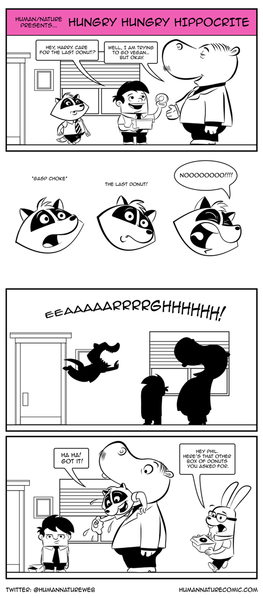 Two men enter, one man leaves - with DONUTS! - in today's carb-loaded HUMAN/NATURE #webcomic humannaturecomic.com/?p=1330