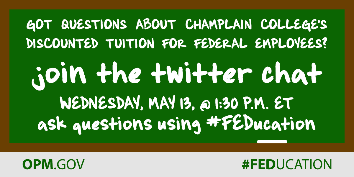 U.S. Office of Personnel Management (@usopm) on Twitter photo Join us at 1:30 pm ET for a Twitter chat with <a href="/ChamplainEdu/">Champlain College</a> about our new partnership for Fed. employees. #FEDucation Join us at 1:30 pm ET for a Twitter chat with <a href="/ChamplainEdu/">Champlain College</a> about our new partnership for Fed. employees. #FEDucation