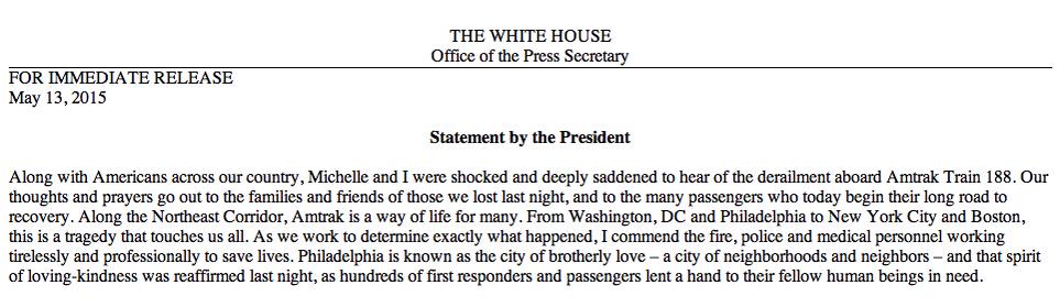 ZachLashway's tweet photo. President @BarackObama on #Amtrak188. "... this is a tragedy that touches us all." #trainderailment http://t.co/d1HgGwvotu