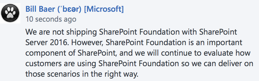 bniaulin's tweet photo. No #SharePoint Foundation in 2016 via @williambaer ;) #YamJam @Office365_Tech http://t.co/FRbuEmtuau