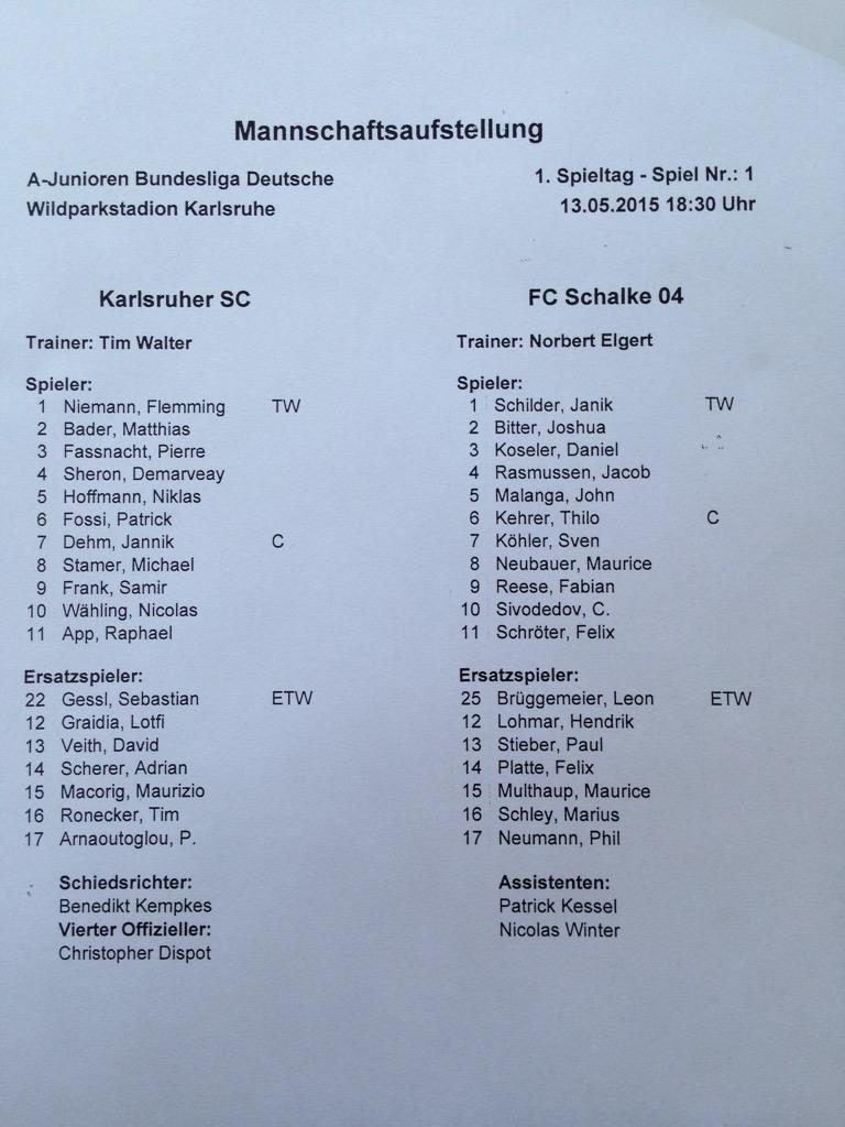 fznieden's tweet photo. So spielen die U19 des @KarlsruherSC und des @s04 gleich im Halbfinal-Hinspiel #KSCS04 http://t.co/aCT1LbKLPs