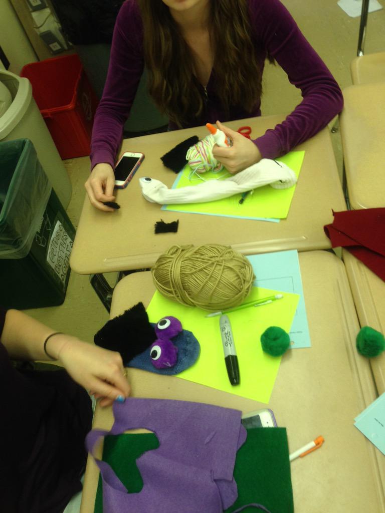 slm12's tweet photo. My Ss building puppets for teaching K-2 math topics and social justice topics. So excited. #DocumentTheState http://t.co/tTsMssU7YR