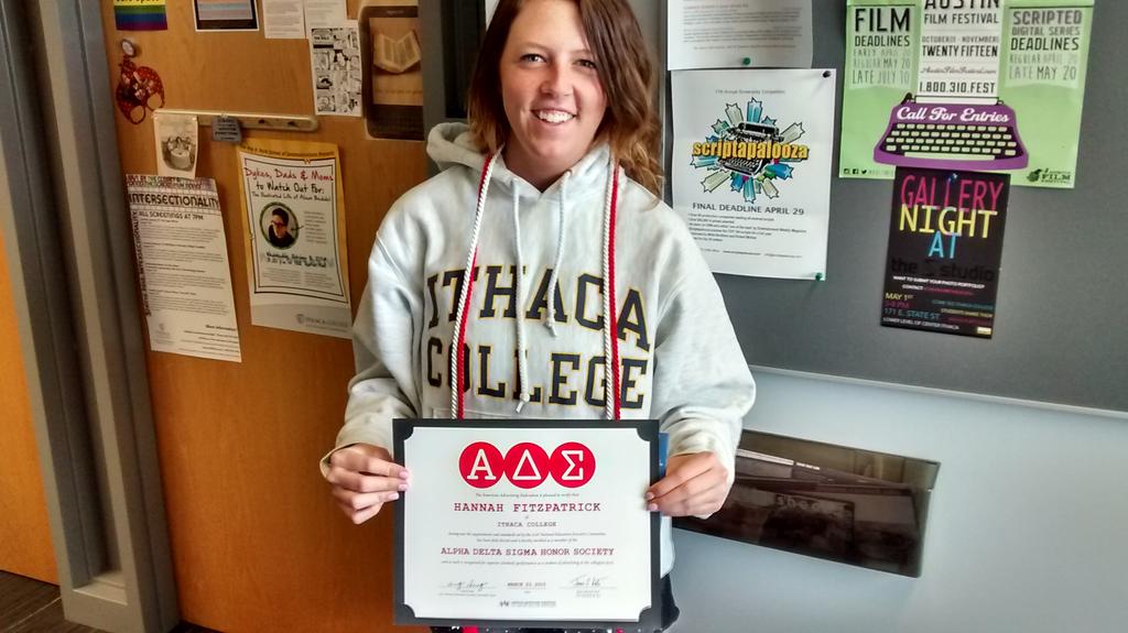 shamula's tweet photo. We are #AlphaDeltaSigma proud of @hannahfiitz Big congrats! @IthacaCollege @ICParkSchool @AAF_Ed @DeanGayeski http://t.co/JErboQIfC6