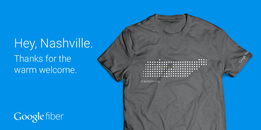 googlefiber's tweet photo. Hey Nashville- Thanks for the warm welcome. We designed a special Fiber tee to share with you. http://t.co/7ekD76Squ8 http://t.co/yQgYkgIRpH