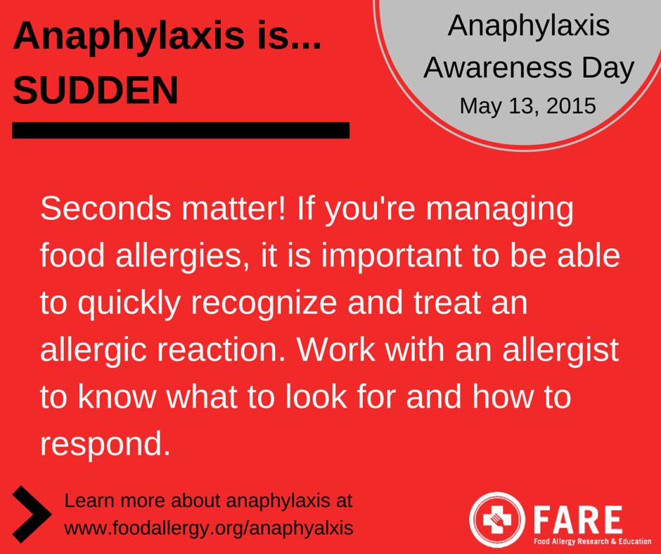 FoodAllergy's tweet photo. #Anaphylaxis is... SUDDEN. Seconds matter with it comes to severe #foodallergy reactions. http://t.co/Ou9dlgEBC1 http://t.co/BXdcTqDu6p