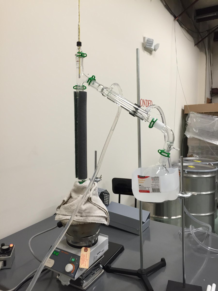 Running a small distillation today using this sweet set-up. #Nerdpower #distilling #science