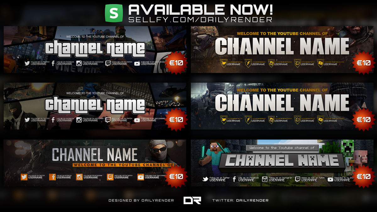 DailyRender's tweet photo. PRICE DROP! Get yourself a gaming Youtube banner for only €10! 👉 http://t.co/G2Hy1Nfw5G #AlmostForFree http://t.co/ZrIQAMvIRZ