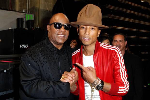 Pharrell's tweet photo. Happy birthday to a legend and one of my heroes, Stevie Wonder 🙏🏿 http://t.co/WF6WZkNCzk