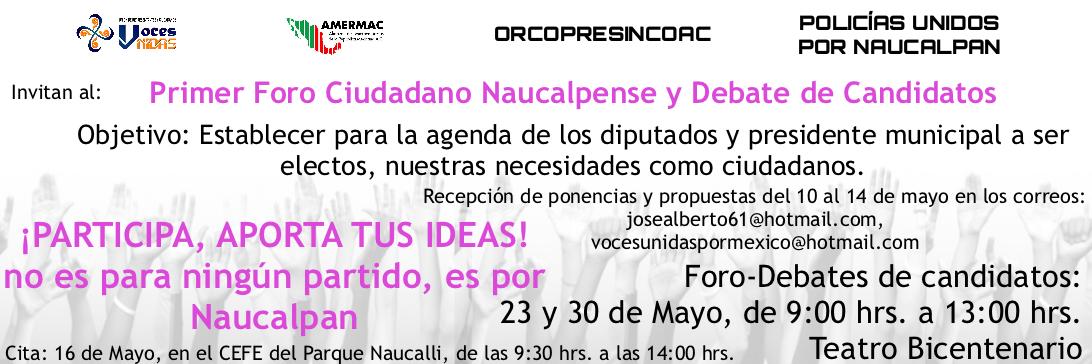 AlertaNaucalpan's tweet photo. "@av_mx: @132Naucalpan Invitación al Foro Ciudadano Naucalpense,16 de MAYO de 9:30-14h en el CEFE del NAUCALLI http://t.co/cLiEGHZtaa"