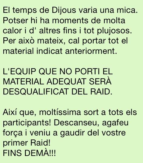 dyyyyyyyyyd's tweet photo. HORARIS I MATERIALS PER EL RAID DE DIJOUS 14! http://t.co/QgG1LeeDt0
