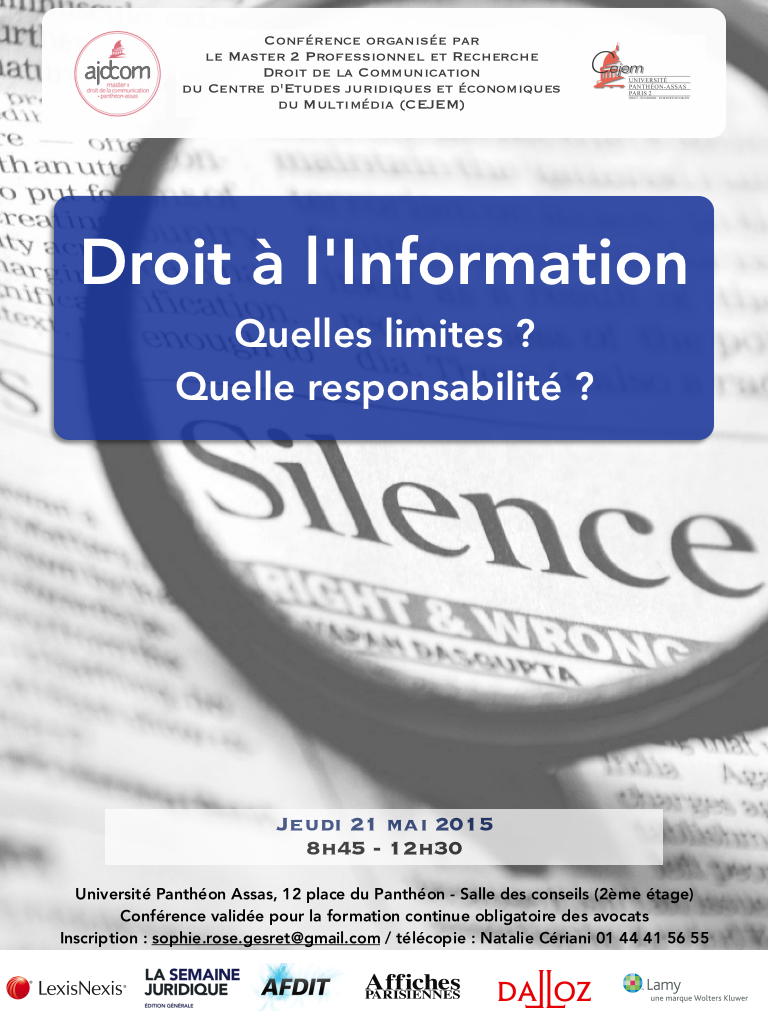 M2DroitdelaComm's tweet photo. Le droit de savoir ? N'oubliez pas le rendez-vous du 21 mai à Paris II.... @AssasTwits http://t.co/tTc5Szwlsr