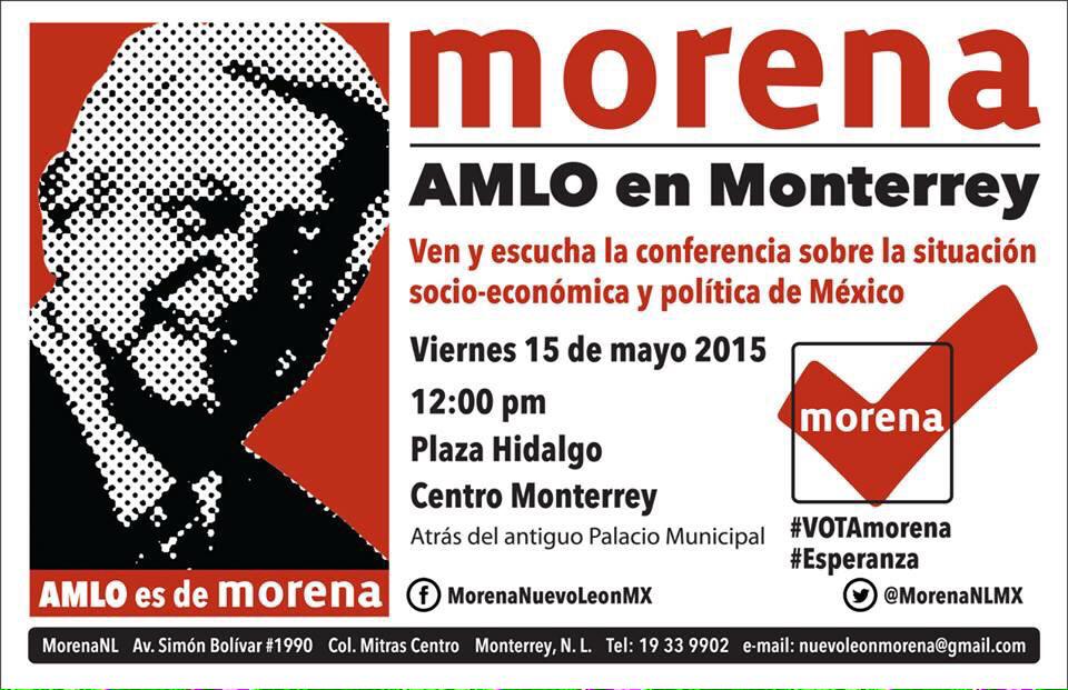LuisEspinosaGzz's tweet photo. Nos vemos ahí, vamos! #AMLOenMTY #mtyfollow http://t.co/ohkyfPVNHS
