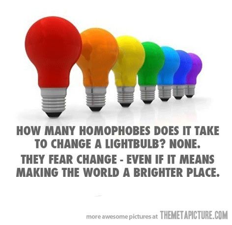 LGBTPlusProud's tweet photo. How many homophobes does it take to change a lightbulb? #noh8 https://t.co/Zm0IgYPH0n